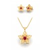 Fancy Flower Red Stone Pendant with Stud